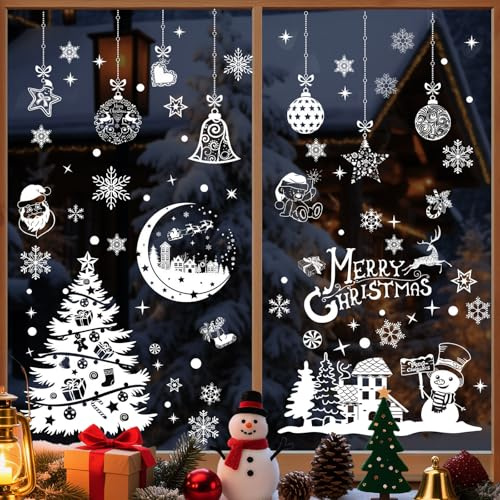 Stickers Noel Fenetre, 202 Pièce Autocollant NoëL Fenêtre Electrostatique Decoration Noel Fenêtre, PVC Réutilisable Sapin Flocon de Neige Stickers Fenetre Noel pour Porte Vitrine Verre