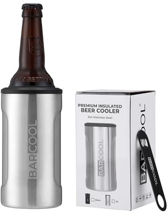 Barcool Beer Cooler *New Improved Design* with Bottle Opener | Premium Insulated Drink Cooler for Bottles and Cans, Beer Holder for Chilled Refreshment | Accessories for Home & Outdoor Use - Silver