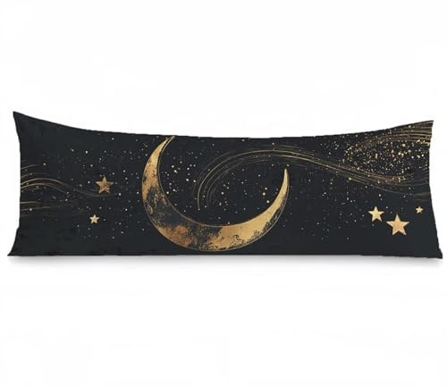 Housse Traversin 90 cm x 30 cm Housse Coussin Noir, Lune Motif Velour Douce Double Face Impression Taie d'oreiller avec Fermeture Eclair Caché Oreiller pour Decoration Maison Salon Chambre Lit, Model8
