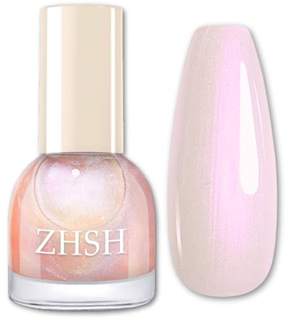 Pearl Nail Polish - Glitter Iridescent Nail Varnish - Breathable Clear Nail Polish - Aurora Pearlescent Shimmer Long Lasting Quick Dry - No Need UV for Women