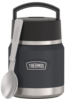 Thermos ICON Thermobehälter für Essen 0,35l, dunkelgrau, graphite, Edelstahl, absolut dicht, hält Speisen 12h heiß & 16h kalt, mit klappbarem Löffel, BPA-frei
