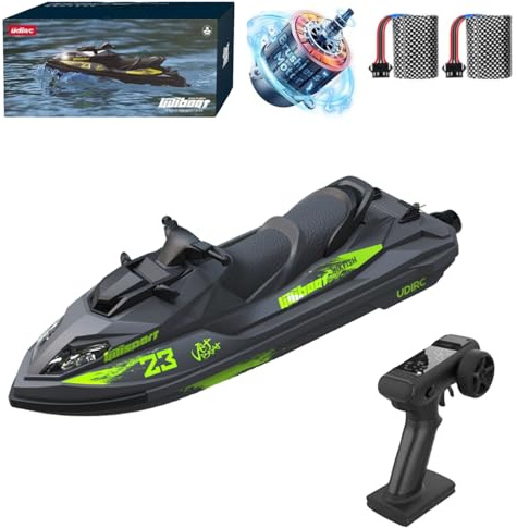 NBJIALIN RC Turbo Jet Boat 20+KPH - 2.4 GHz RC Jetski für Erwachsene, RC-Boote für Pools, Seen und Flüsse mit 2 Akkus, LED-Beleuchtung, Alarm bei niedrigem Akkustand