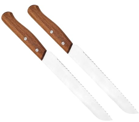 TOYZFRIENDY Lot de 2 Couteaux à Dentelés avec Manche en Bois D’Acacia Lame Inox Trancheuse Polyvalente pour Baguettes Pains au Levain et Pains Artisanaux Ustensiles de Cuisson Pratiques