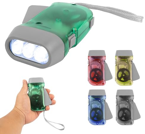 Navoys Linterna cargada a mano, no requiere pilas, color enviado al azar, linterna dinamo de bolsillo con correa de muñeca, emergencia y camping, mini linterna de 10 cm