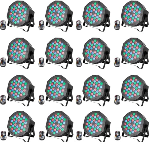 U`King 16PCS RGB LED Par Strahler Akku, Wiederaufladbare 36 LED Bühnenlicht mit Fernbedienung, 7CH Partylicht 7 Modi Lichteffekte für DJ Disco Hochzeit Weihnachten Bühnenbeleuchtung