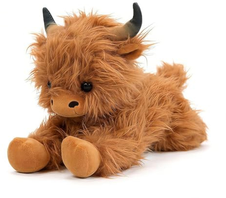 MyrkalaToy Highland Cow Plush, 38cm Poupée en Vache Highland Doux et Réaliste, Jouets en Peluche Remplis pour Fête d'enfants pour Filles, Garçons et Bébés
