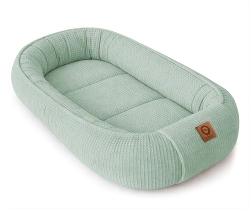 Babynestchen Neugeborene – Babynest aus Waffelpique Baumwolle – Nestchen Baby für Babybett & Kinderbett – Babykokon Tragbar – OEKO-TEX zertifiziert – Zubehör Babybett - Schmutzige Minze Waffelpique