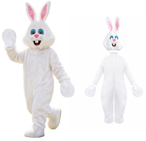 Costume Coniglio Pasquale Bambini 2-7 Anni Completo 3 Pezzi con Tuta Intera, Maschera a Orecchie e Guanti Costume Mascotte Divertenti Abito Pasquali per Carnevale Halloween Festa e Spettacoli