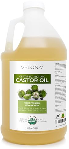 velona USDA Certified Organic Castor Oil - 64 fl oz | For Hair, Boost Eyelashes, Eyebrows | Cold pressed, Natural Oil, USP Grade | Hexane Free
