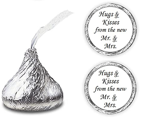 324 Hugs and Kisses from the new Mr. & Mrs. Kiss Wedding Stickers, Chocolate Drops Labels Stickers for Weddings, Bridal Shower Engagement Party Decorations, Kisses Favors Decor. Made in USA