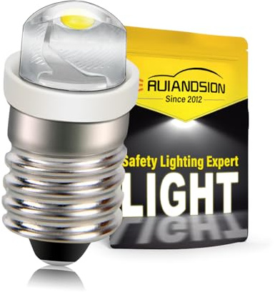 Ruiandsion 1pcs E10 LED Bulb DC 3V-18V 0.5W 6000K White 100LM LED Bulb for Torchlight Flashlight Torch Headlight,Negative Earth