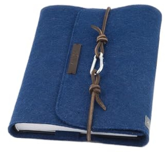 Kalender Hülle, edler Einband Notizbuch A5, Filz, Buchhülle, PERSONALISIERT Name blau Leder retro Vintage Geschenk Schule Ausbildung Studium Anna Rosenschön