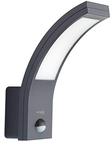 Oktaplex Rio Außenlampe mit Bewegungsmelder anthrazit IP54 Außenleuchte 3000K warmweiß 750lm Außenwandleuchte 10W 230V