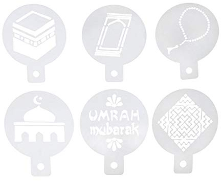 TOYANDONA Coffee Art Stencils Eid Mubarak Cookie Stencil Set Ramadan Coffee Flower Spray Stencils Cake Decorating DIY Mold 6pcs