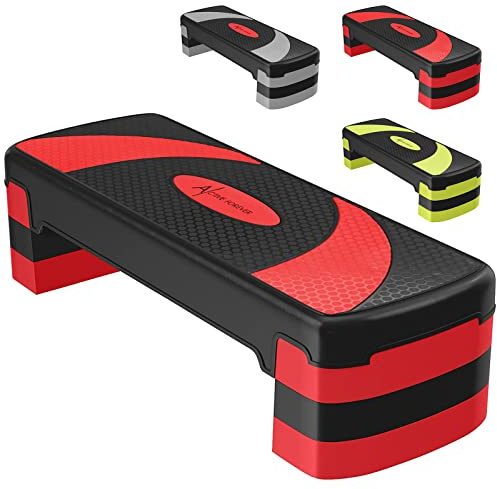 ACTIVE FOREVER Steppers for Exercise 3 Levels, Aerobic Step Board and 3 Height Adjustable 10cm/15cm/20cm, Non-Slip Fitness Stepper Equipment for Exercise Workout Home Office, 78×30 cm(Black Red)