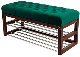 EMRA WOOD LPP 5 Sitzbank Bank Hocker HÖHE 45cm Velour Grün Flaschengrün Holz Nuss Lackiert Antik Schick Elegant Neu OVP Handarbeit Nach Mass (100, 35)