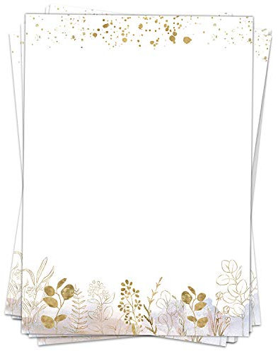 50 Blatt Briefpapier (A4) | Eucalyptus rosa mit Gold-Look | Motivpapier | edles Design Papier | beidseitig bedruckt | Bastelpapier | 90 g/m²