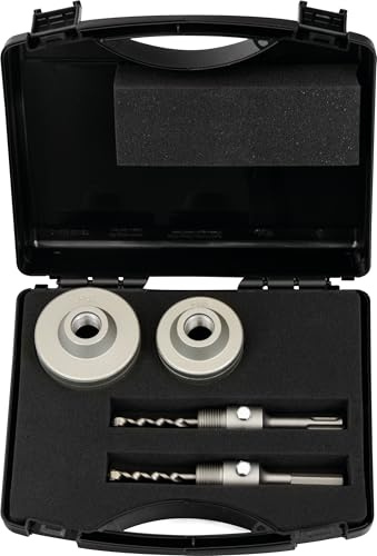 Projahn Schlagbohrkronen-Set 68/82 mm mit SDS-plus & 6-kant Aufnahmeschaft, inkl. Zentrierbohrer & Kunststoffkoffer für Leichtbeton, Mauerwerk & Kalksandstein, Bohrkrone 54100
