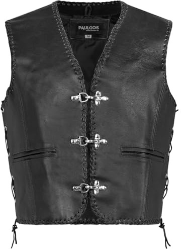PAULGOS Lederweste Weste Kutte Leder Biker Rocker Motorrad Clubweste Bikerweste Motorradweste Schwarz BW6