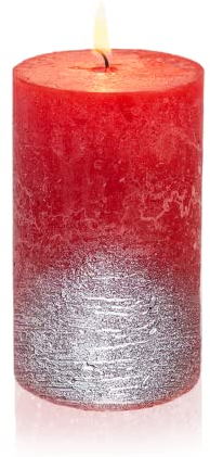Candela natalizia, colore rosso metallizzato e argento, candela rustica lunga 12 cm, durata di circa 54 ore