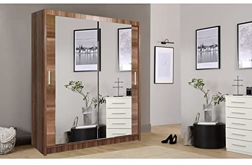 IE INTERIOR EMPORIUM Modern Milan Double Mirror Sliding Door Wardrobe in 6 Sizes& 4 colors (100cm, Oak)