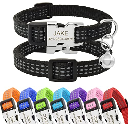 Senristar Personalisiertes Reflektierendes Nylon Katzenhalsband mit Name & Telefon, Individuell Gravierte Schnellverschluss Schnalle Katzenhalsband mit Glocke