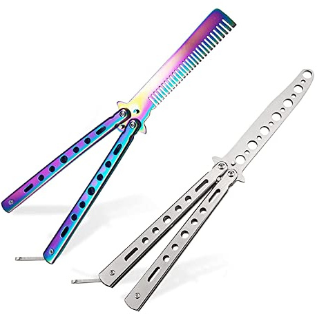Dfuqanb 2 Stück Stainless Steel Klappkamm, ungeschliffene Kante, sicherer Flipper-Kamm für Anfänger zum Üben von Fliptricks