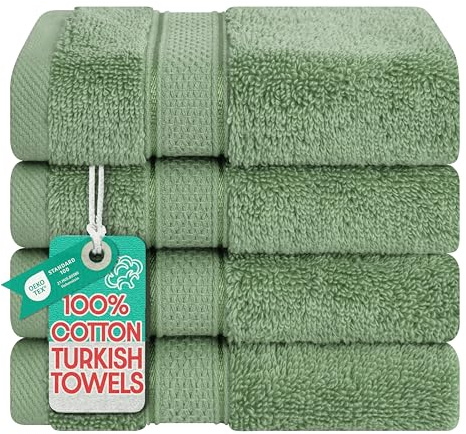 American Soft Linen Salem Washcloth Sets, 4 Piece Luxury 600 GSM 100% Cotton Washcloths for Bathroom, 13x13 inches Washrags Premium Quality Hand Face Towels, Sage Green