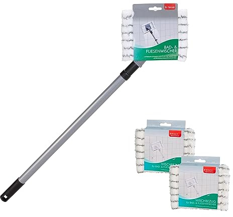 Novaliv Limpiador de azulejos para baño con mango telescópico, incluye 3 fundas de microfibra, limpiador de azulejos