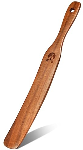 Skinny Spurtle for Sourdough Starter, Mixing, Reaching Bottom of Jar, Dough Whisk, Natural from High Moist Resistance Teak, Spurtles Kitchen Tools Wooden Kitchen Utensils for NonStick Cookware