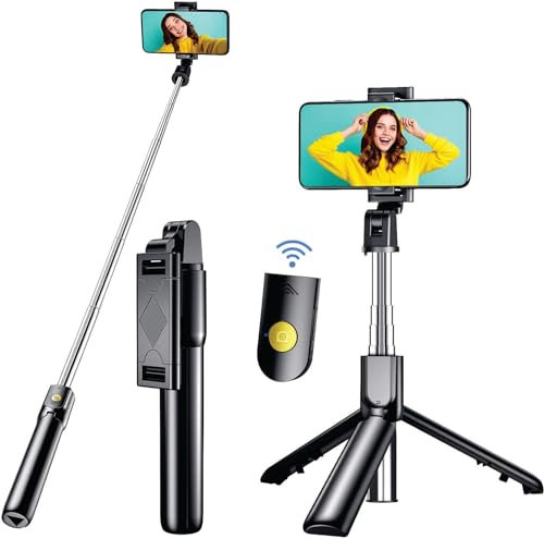 Perche Selfie Bluetooth, ZISONIX 3 en 1 Selfie Stick Trépied Bâton Selfie Bluetooth Extensible Télescopique Monopode Réglable avec Télécommande Amovible & Support Stable pour iPhone, Galaxy