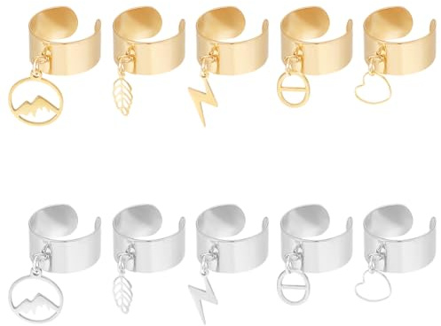 UNICRAFTALE 10 st 2 färger 5 stilar rostfritt stål berlock ring damring gotiska ringar blad blixt hjärta hängning justerbar manschett fingerring set för semestergåvor smycken