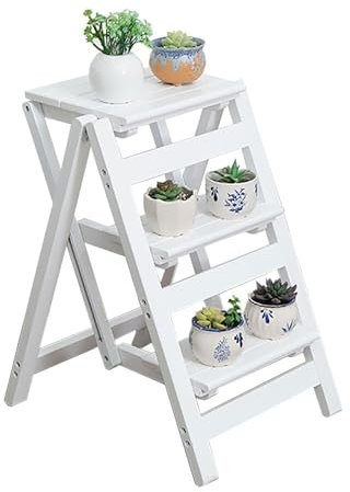 Taburete de 3 Niveles, Silla de Escalera de Doble Uso, Escalera Plegable Blanca 3 en 1, Estante para Silla, Escalera de Escalada móvil para Interiores, Estante de Almacenamiento para el hogar