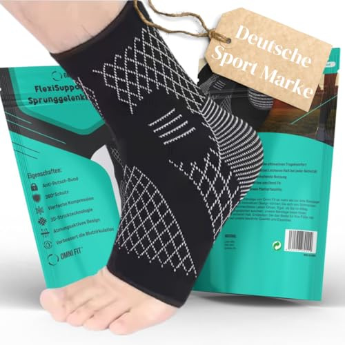 Omni Fit® Flexisupport Plus Sprunggelenkbandage – Ideal für breite Füße und Plattfüße, präventiv gegen Plantarfasziitis,schmerzen und Fersensporn, 4-x Kompression, atmungsaktiv bequem für Sportler.(S)