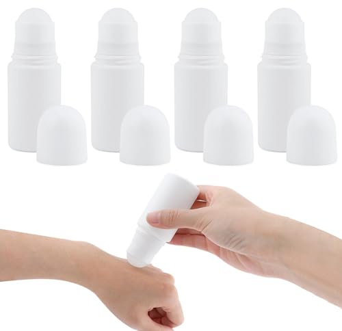 Kisbeibi 50ml Roller ball Bottles, 4Pcs Deodorant Bottles Container With Plastic Roller Ball, Refillable Lip Balms Essential Oil Roll On Bottle, Roll On Bottles Sunscreen Applicator