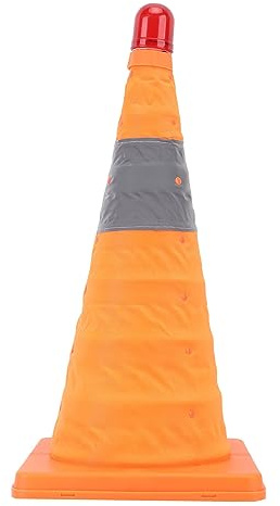 Cono di Sicurezza Stradale, Cono di Segnalazione Retrattile Riflettente, Altezza Regolabile, Base Rinforzata in PE, Tessuto Eccellente, Alimentato a Batteria per, Segnaletica