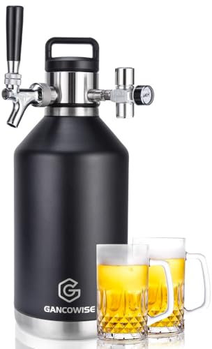 128oz Double-Walled Mini Keg Growler, Stainless Steel Vacuum Insulated Home Dispenser System with Detachable Faucet & Regulator Keeps Homebrew, Craft, and Draft Beer Carbonated and Fresh