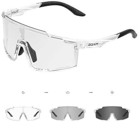 SCVCN Fotocromatici Occhiali Ciclismo Uomo Donna Occhiali Trasparenti da Sole Sportivi Protezione UV400 Occhiali Bici da Corsa Running Bici MTB Bicicletta Mountain Bike S121
