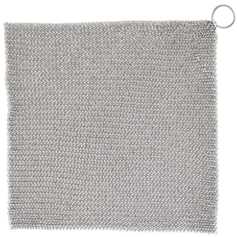 Jeorywoet Gusseisenreiniger Nicht-Kratzer Edelstahl Scourer 20x20 cm Non-Stick Oil Chainmail Scrubber für Küchen Pfandertopf-Gitterpfanne Kochgeschirr, Kochgeschirrreiniger