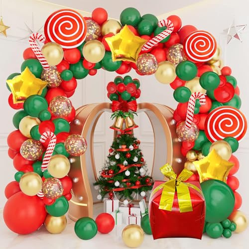 Ballon Girlande Weihnachten Hillylolly 130 Stk. Weihnachtsballons Deko, rot/weiss/grün/gold Weihnachten Ballons Kit, Luftballons Weihnachts, Luftballons Latex, Folienballon für Weihnachtsdekoration