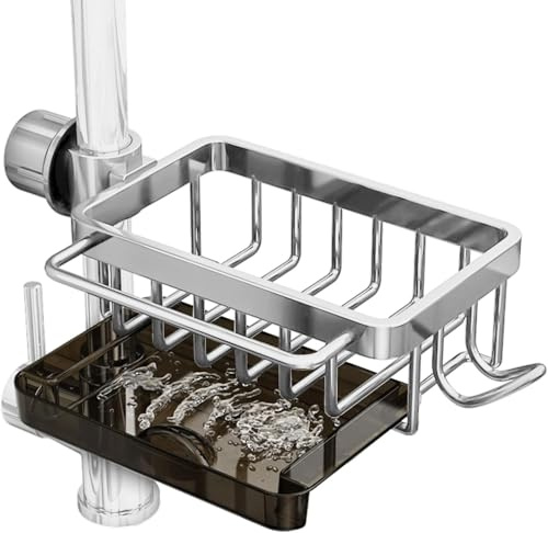 Spülbecken Organizer Edelstahl Küchen Organizer mit Abnehmbarer Abflusspfanne Spülbecken Organizer Küchen Küchen Organizer mit Handtuchhalter Spülorganizer küche， für Küche und Badezimmer（Silber）