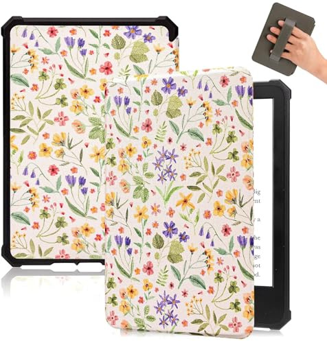 Fancity Hülle Kompatibel mit 7 Zoll Kindle Paperwhite 12. Generation, 2024 | Weiche TPU Hülle Kompatibel mit 7 Kindle Paperwhite/Colorsoft Signature Edition, Handschlaufe, Schlaf/Wachen, Pressed Flower