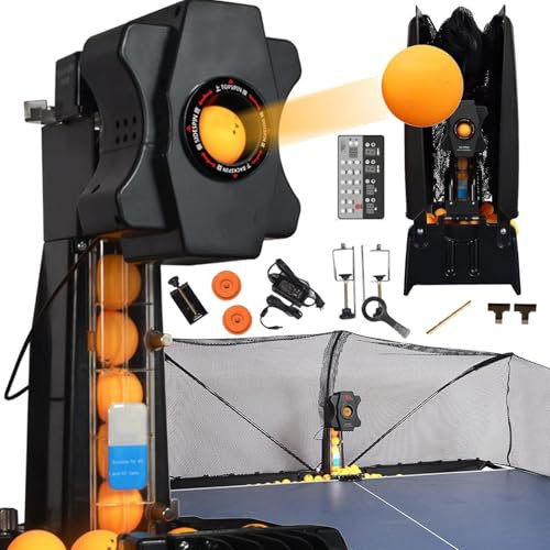 Ping-Pong-Maschine Mit Netz,Tischtennis-Roboter Tischtennisnetz FüR Tischtennis-Training,Tischtennis-Ping-Pong-Tisch, Ballausgabefrequenz: 30-90 BäLle/Min,Ballgeschwindigkeit: 4–40 M/S,Black