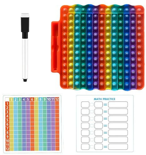 4-piece set Multiplication It 12x12,Multiplication Tables for Kids, Rainbow Math Table Sensory Toy Times Table Autism Special Needs Silicone Stress Reliever Fidget Toy for Student to Learn Mathematics