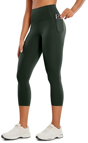 CRZ YOGA Butterluxe Capris Pockets 21 Legend Green Medium | Extremely Soft, Gentle Compression, Workout, High Waisted, for Women