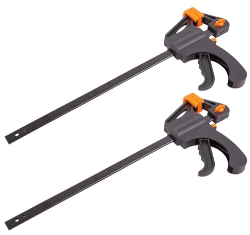 Dunnet Tools Set of 2 12 Inch F Wood Clamps Hand Tools - Easy Use Quick Release Clamp With Nylon Head - Multi Use Ratchet Clamp For Wood Metal Plastic - Heavy Duty F Clamps For Woodwork And Metalwork