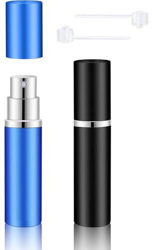 2 Pcs Perfume Atomiser,Perfume Travel Bottle,5ml Portable Travels Aftershave Atomisers Refillable Mini Metal Perfumes Spray Bottle for Men,Woman Bottom Filling Small Fragrance Decanter(Black & Blue)
