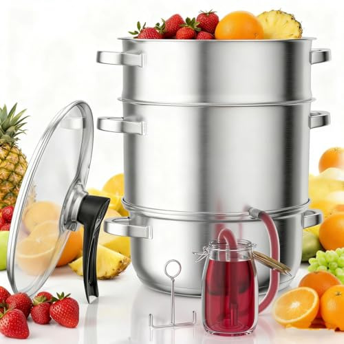 WantJoin Steam Juicer Extractor 11qt – Stainless Steel Steamer with Tempered Glass Lid, Hose & Clamp | Fruit & Vegetable Steamer for Canning Juicing, Jelly, Syrup