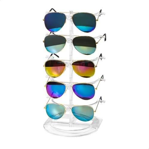 xyuayamz Porta Occhiali da Sole, Espositore Per Occhiali, 5 Strati Portaocchiali, Supporto per Occhiali Multiplo da Tavolo per Dresser Scrivania Cassettiera, 1 Pezzi, Trasparente