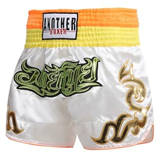Kaerm Pojke, Muay Thailändsk figur, shorts, barn, thaishorts, korta thaiboxningsbyxor, träningsbyxor, premium boxning, shorts för thaiboxning, kickboxning, boxning, Vit A, 128-152